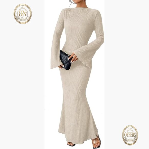 Maxi Dress with Flare Sleeves Mermaid Hem Bodycon Fit